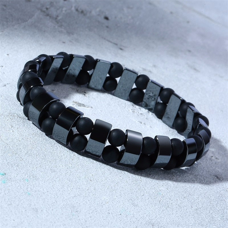 Vnox Stretch Mens Black Bracelets Hematite Tiger Eye Beads Bracelets Casual HOMBRE Wristband