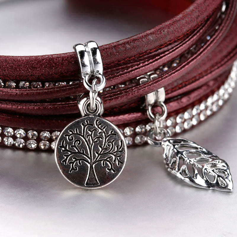 ALLYES Tree of Life  Bracelets for Women Fashion Boho Fashion Multilayer Leather Wrap Bracelets &amp; Bangles Female Jewelry