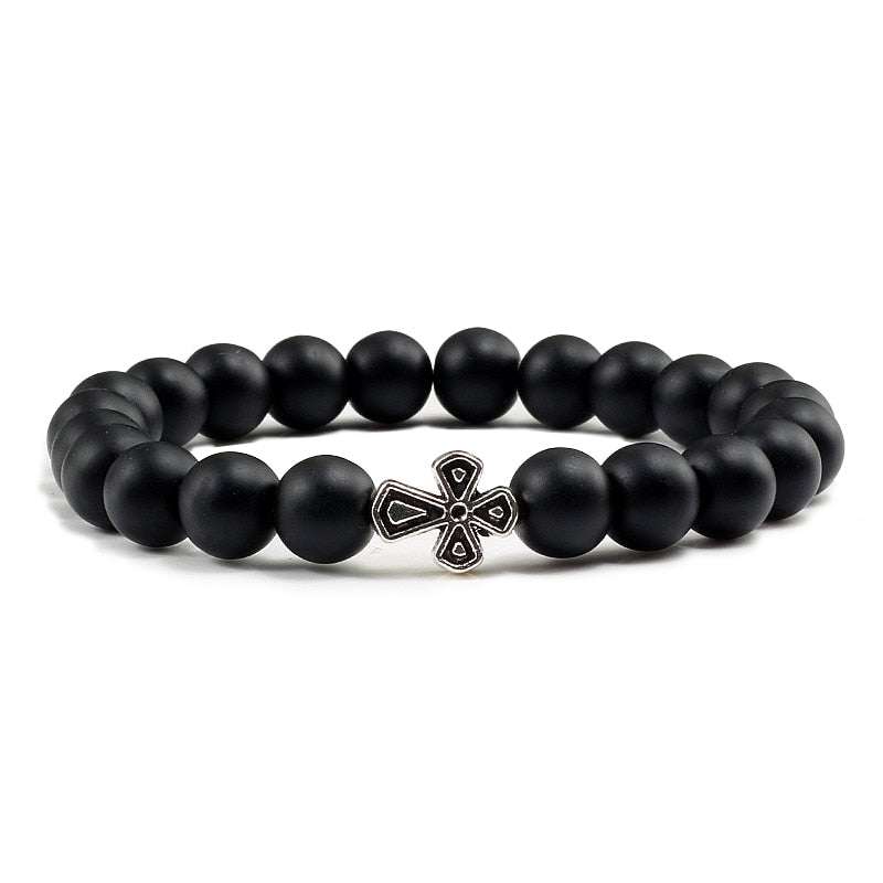 Trendy Jesus Cross Volcanic Stone Men Stretch Bracelets Matte Black Lava 8MM Beads Energy Yoga Bracelets &amp; Bangles Women Jewelry