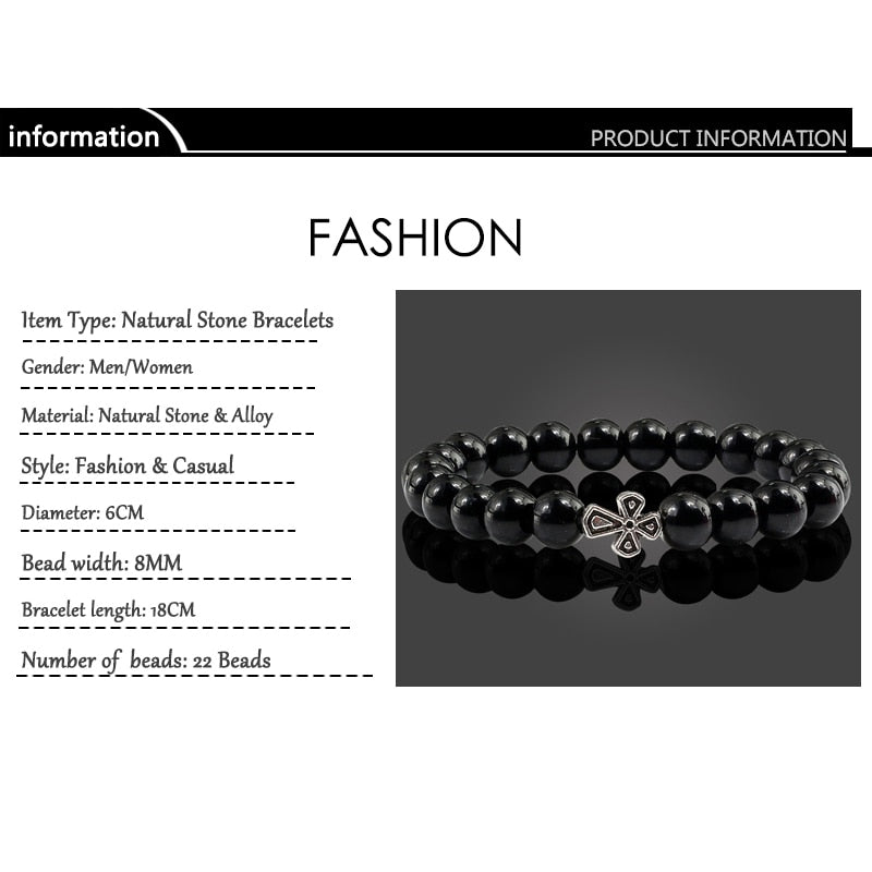 Trendy Jesus Cross Volcanic Stone Men Stretch Bracelets Matte Black Lava 8MM Beads Energy Yoga Bracelets &amp; Bangles Women Jewelry