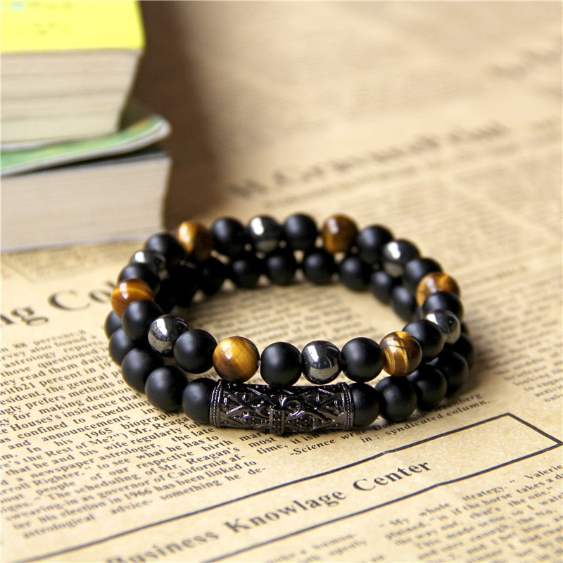 Bracelets Men Natural Black Onyx Hematite Tiger Eye Beads Bracelets for Women Energy Jewelry Bracelets oeil du tigre Bijoux