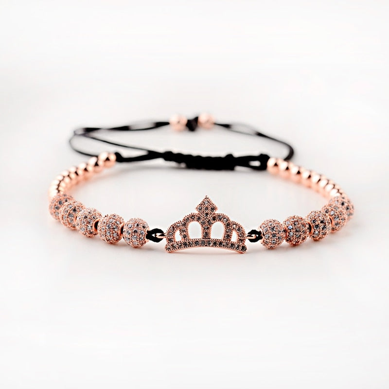 Luxury CZ King Crown Charm Men&#39;s Copper Bead Macrame Bracelets Fashion Geometric Long Tube Set Bracelets&amp;Bangles For Women