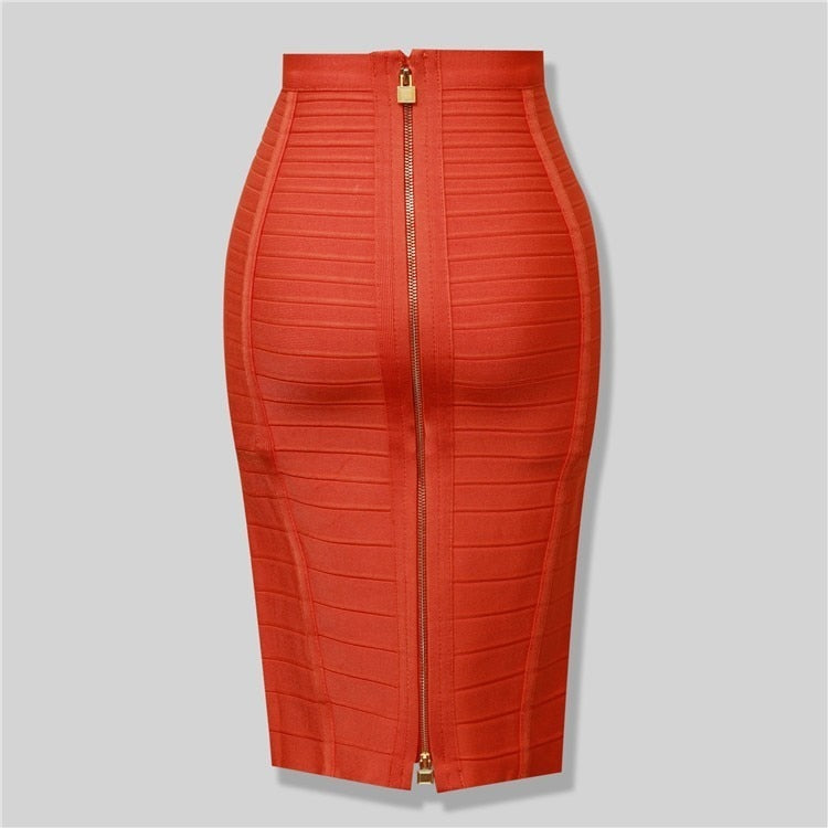 16 Colors XL XXL Sexy Solid Zipper Orange Blue Black Red White Pink Bandage Skirt Women Elastic Bodycon Summer Pencil Skirt 58cm