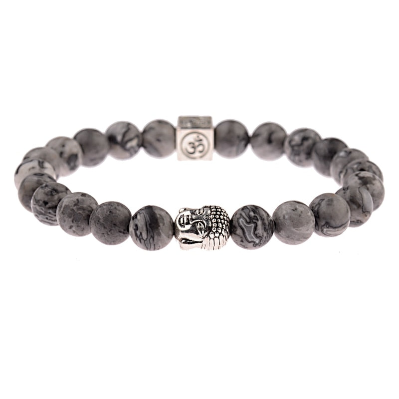 Charm Buddha&amp;Evil Eye Bracelet Women 8mm Elastic Round Bright Black Stone Chakra Bracelets Men Erkek Bileklik Homme