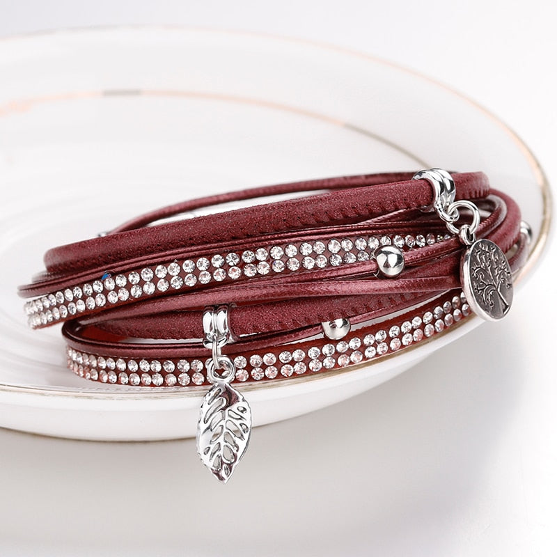 ALLYES Tree of Life  Bracelets for Women Fashion Boho Fashion Multilayer Leather Wrap Bracelets &amp; Bangles Female Jewelry