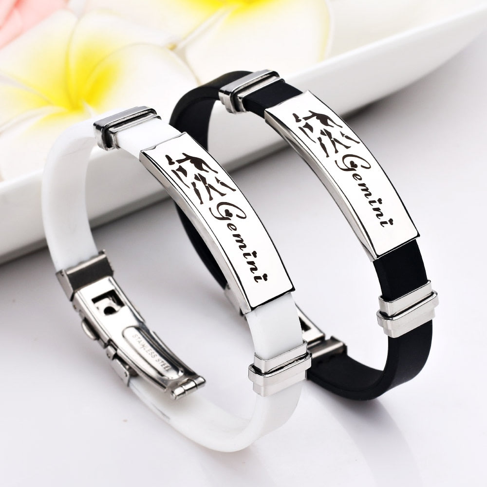 12 Constellations Signs Stainless Steel Bracelets Women Rubber Charm 12 Zodiac Casual Personality Cuff Bracelets for Women