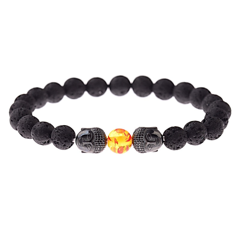 Charm Buddha&amp;Evil Eye Bracelet Women 8mm Elastic Round Bright Black Stone Chakra Bracelets Men Erkek Bileklik Homme