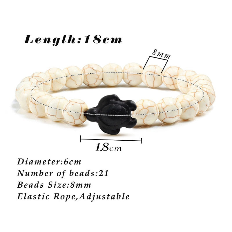 Fashion Summer Sea Turtle Beads Bracelets Charm Colorful Natural Stone Elastin Strand Bracelets for Women Men Hand Chain Jewelry