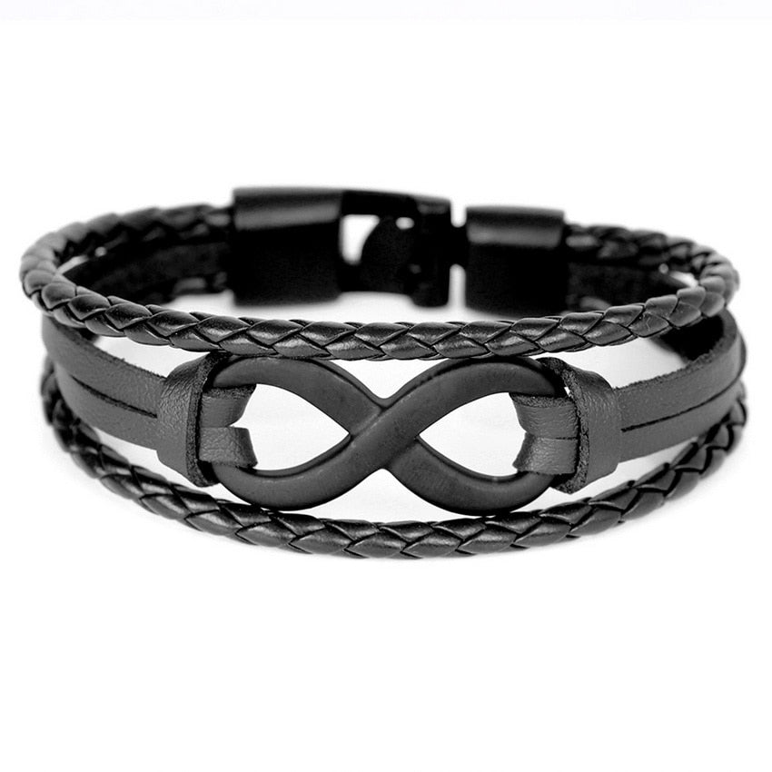 TYO Brand Vintage Symbol Infinity Charm Bracelet Bangle Classic Buckle friendship Genuine Leather Men Women Bracelets