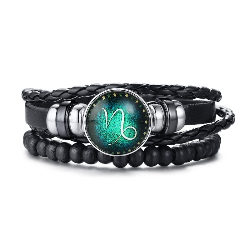 Vnox Aries 12 Horoscope Multi-layer Leather Rope Bracelets for Men Women Gifts Vintage pulseira Jewelry