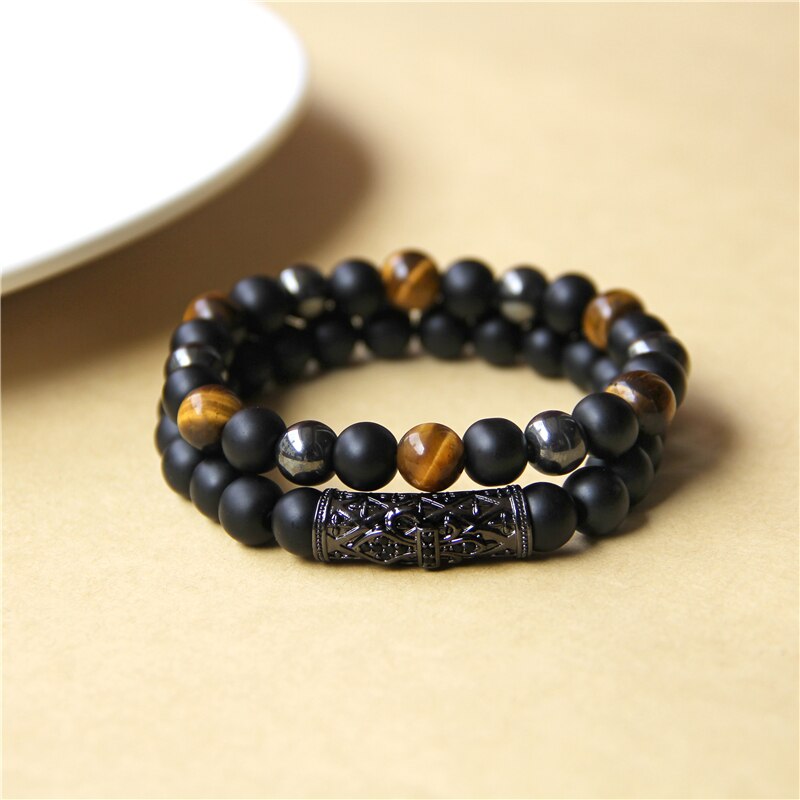 Bracelets Men Natural Black Onyx Hematite Tiger Eye Beads Bracelets for Women Energy Jewelry Bracelets oeil du tigre Bijoux