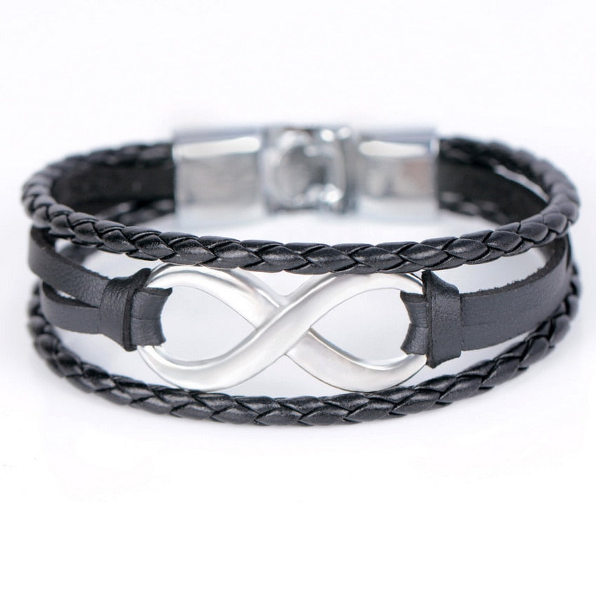 TYO Brand Vintage Symbol Infinity Charm Bracelet Bangle Classic Buckle friendship Genuine Leather Men Women Bracelets