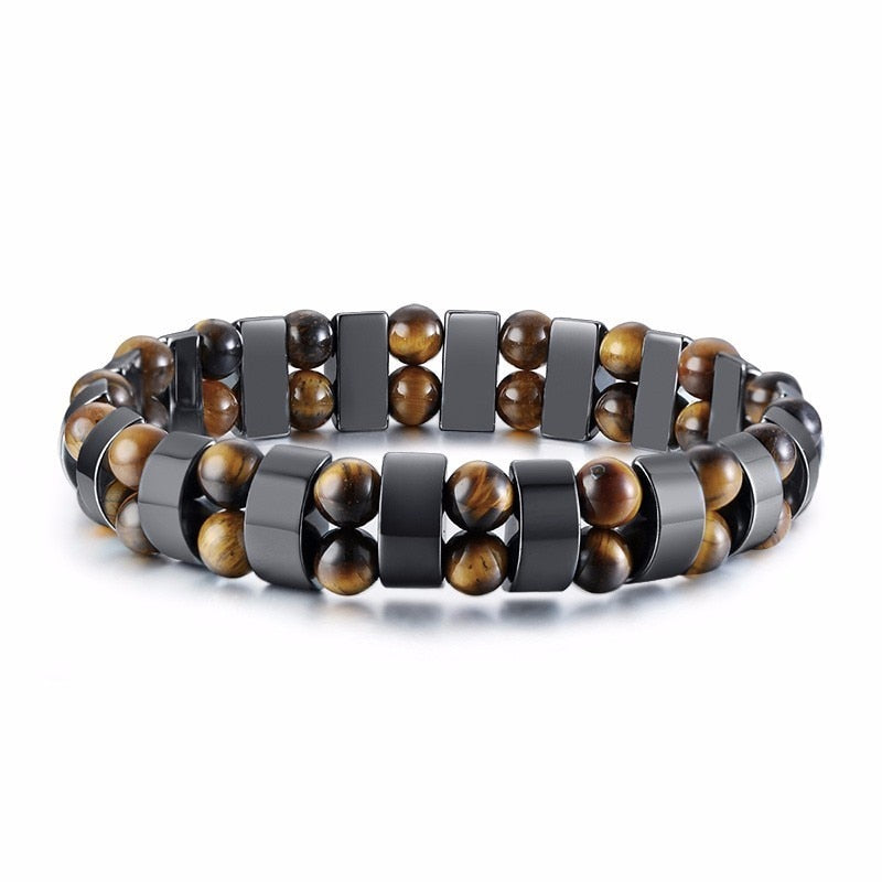 Vnox Stretch Mens Black Bracelets Hematite Tiger Eye Beads Bracelets Casual HOMBRE Wristband