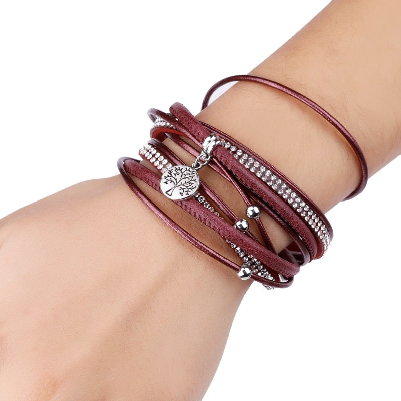 ALLYES Tree of Life  Bracelets for Women Fashion Boho Fashion Multilayer Leather Wrap Bracelets &amp; Bangles Female Jewelry