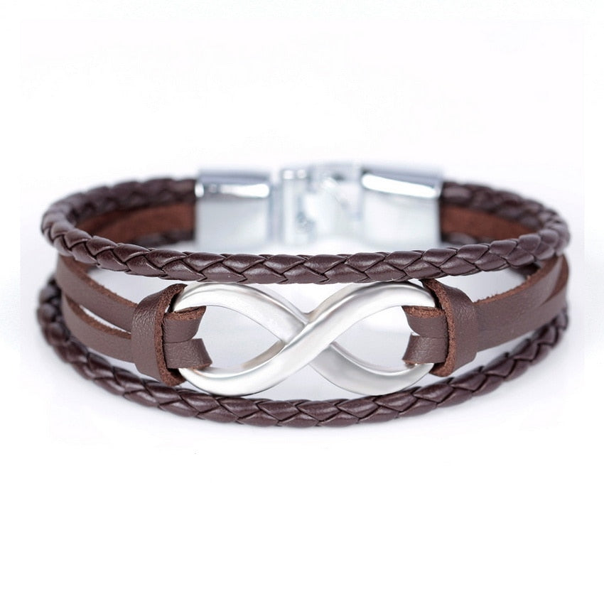 TYO Brand Vintage Symbol Infinity Charm Bracelet Bangle Classic Buckle friendship Genuine Leather Men Women Bracelets