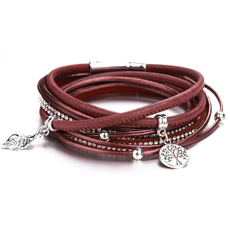 ALLYES Tree of Life  Bracelets for Women Fashion Boho Fashion Multilayer Leather Wrap Bracelets &amp; Bangles Female Jewelry