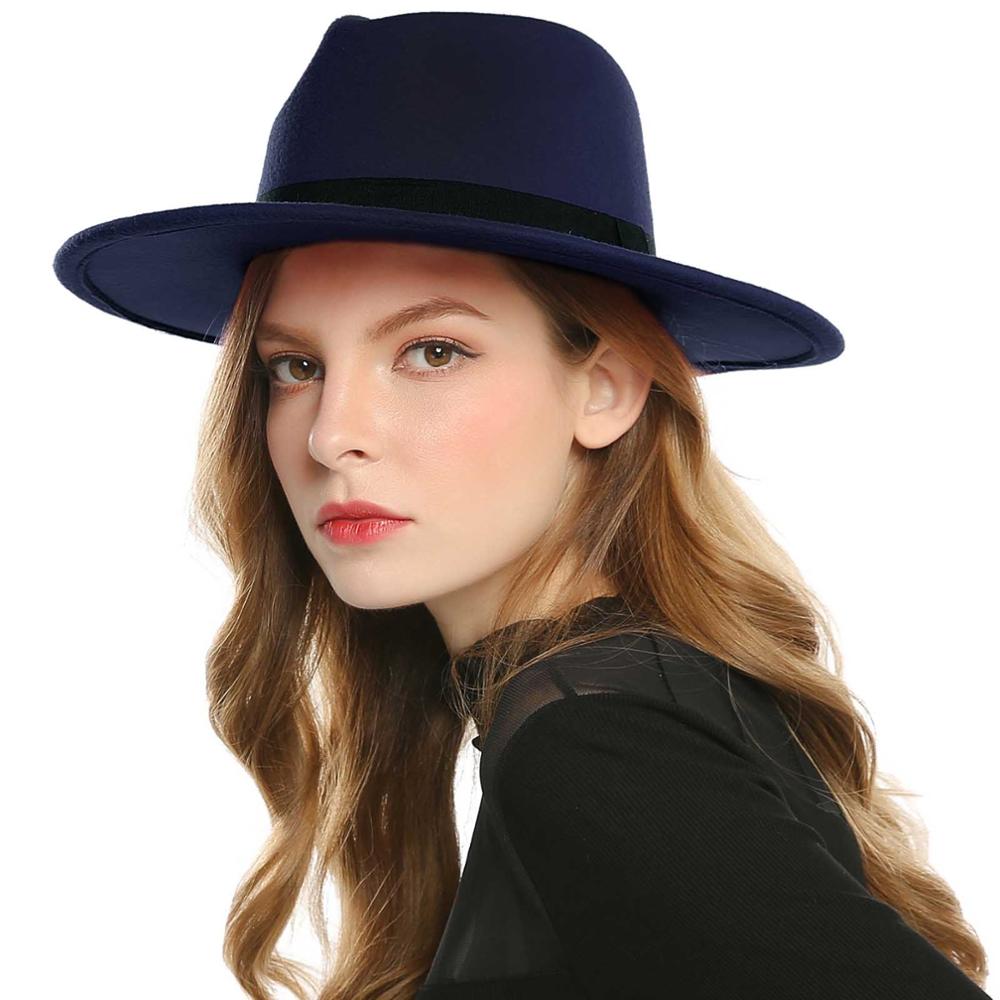 WELROG Black Red Fedora Hats For Women Imitation Wool Fedoras Panama Felt Hat Winter Men Jazz Hats Trilby Chapeau Femme Caps