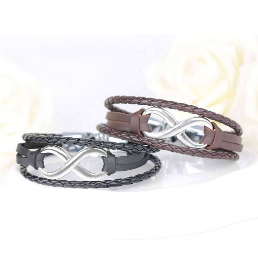 TYO Brand Vintage Symbol Infinity Charm Bracelet Bangle Classic Buckle friendship Genuine Leather Men Women Bracelets