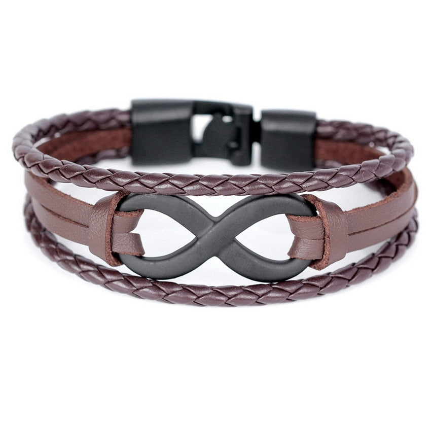 TYO Brand Vintage Symbol Infinity Charm Bracelet Bangle Classic Buckle friendship Genuine Leather Men Women Bracelets