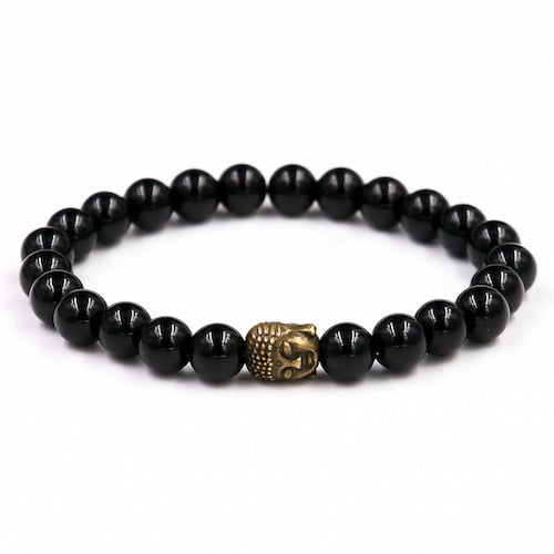 2Pcs 8MM Black Onyxl Natural Stone Bracelets Pendent Charm Bracelets For Men Jewelry Gift Buddha Strand Bracelets Women