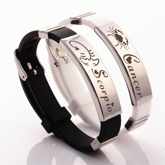 12  Zodiac Sign Bracelet for Men Women Stainless Steel Clasps Zodiac Silicone Bracelet Men Women Couple Bracelets