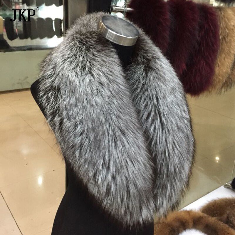 Winter Women Real silver Fox Fur Collar Fur Scarf Neck Warmer Wrap