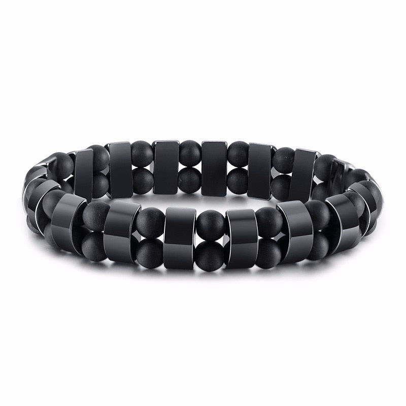 Vnox Stretch Mens Black Bracelets Hematite Tiger Eye Beads Bracelets Casual HOMBRE Wristband