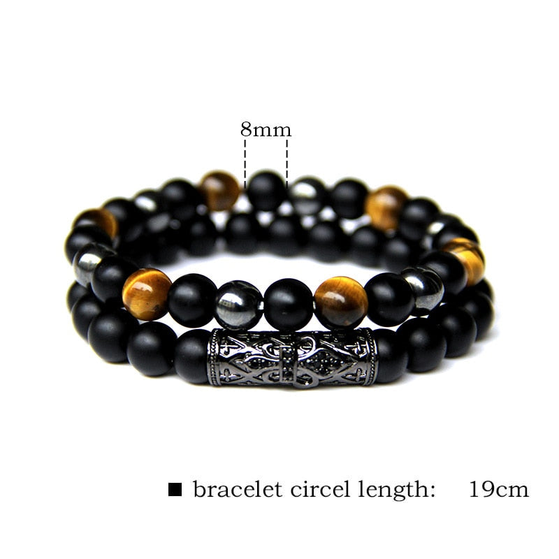 Bracelets Men Natural Black Onyx Hematite Tiger Eye Beads Bracelets for Women Energy Jewelry Bracelets oeil du tigre Bijoux