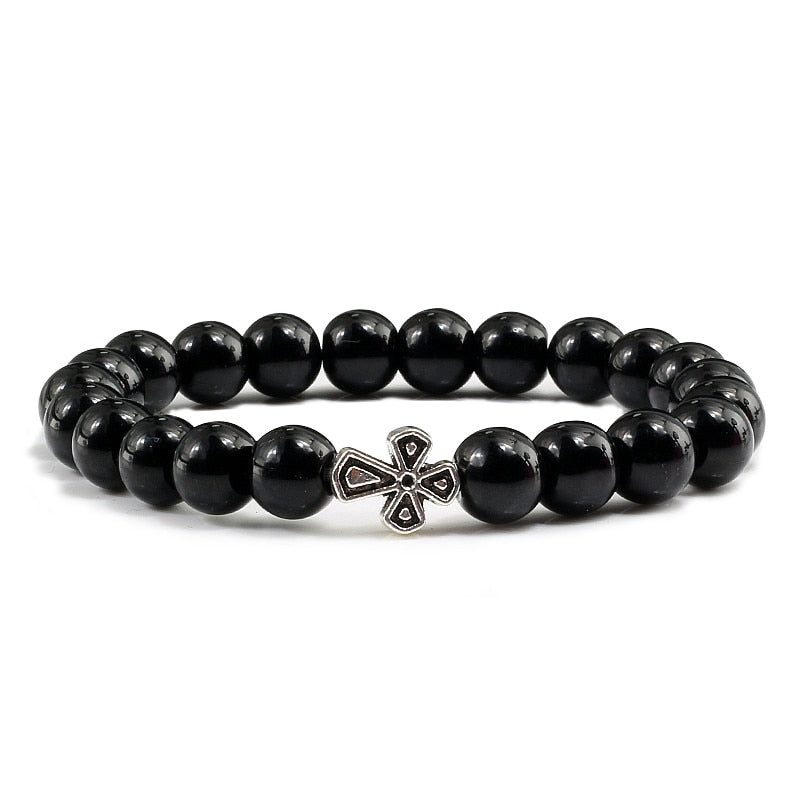 Trendy Jesus Cross Volcanic Stone Men Stretch Bracelets Matte Black Lava 8MM Beads Energy Yoga Bracelets &amp; Bangles Women Jewelry