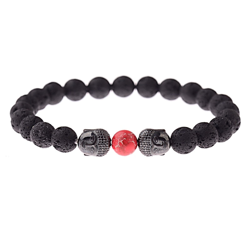 Charm Buddha&amp;Evil Eye Bracelet Women 8mm Elastic Round Bright Black Stone Chakra Bracelets Men Erkek Bileklik Homme