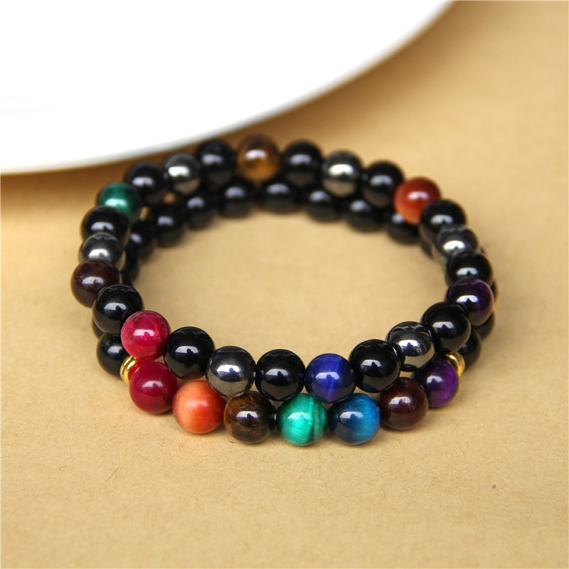 2pcs Men Bracelets Beads Natural Stone Black Onyx&amp;Tiger Eye&amp;Hematite Stone Bracelets for Women Men No Magnetic Bracelet