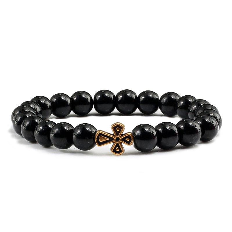 Trendy Jesus Cross Volcanic Stone Men Stretch Bracelets Matte Black Lava 8MM Beads Energy Yoga Bracelets &amp; Bangles Women Jewelry