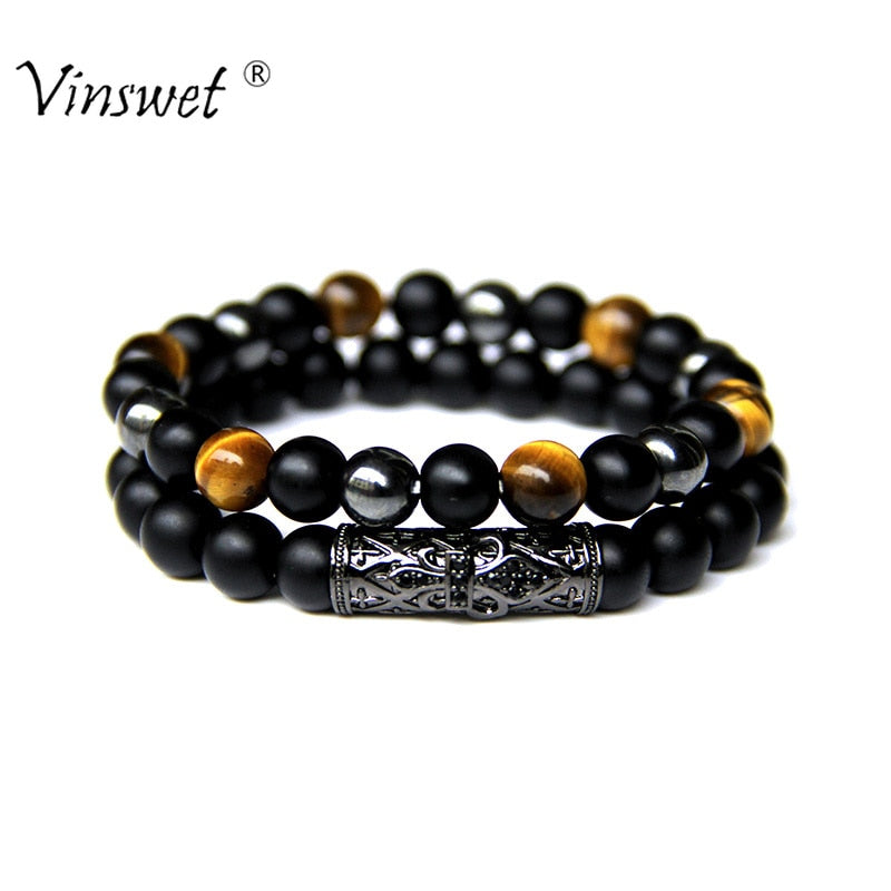 Bracelets Men Natural Black Onyx Hematite Tiger Eye Beads Bracelets for Women Energy Jewelry Bracelets oeil du tigre Bijoux