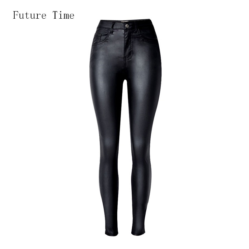 2023 Styling Skinny Women Jeans High Waist Faux Leather Pants Outfit Leggings Chic Casual Girl Stretch Leather Denim Jeans C1075