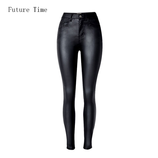 2023 Styling Skinny Women Jeans High Waist Faux Leather Pants Outfit Leggings Chic Casual Girl Stretch Leather Denim Jeans C1075