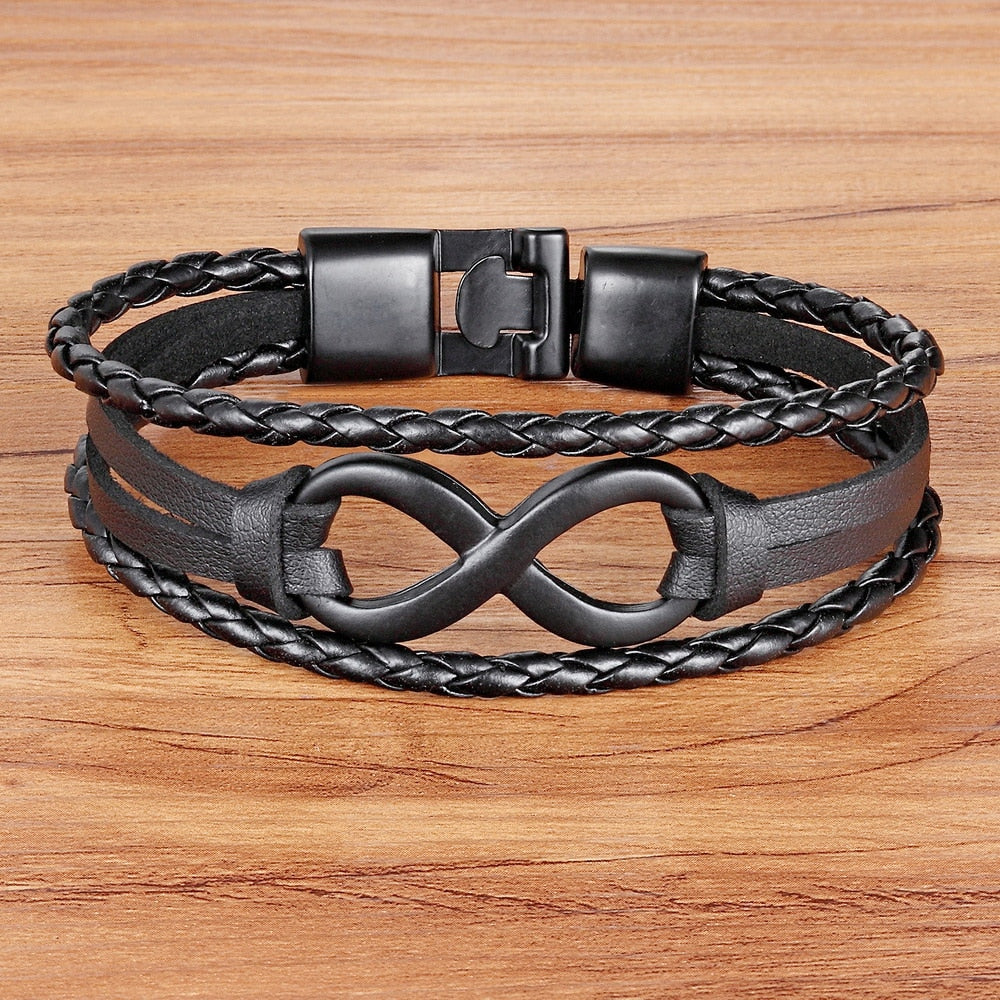 TYO Brand Vintage Symbol Infinity Charm Bracelet Bangle Classic Buckle friendship Genuine Leather Men Women Bracelets