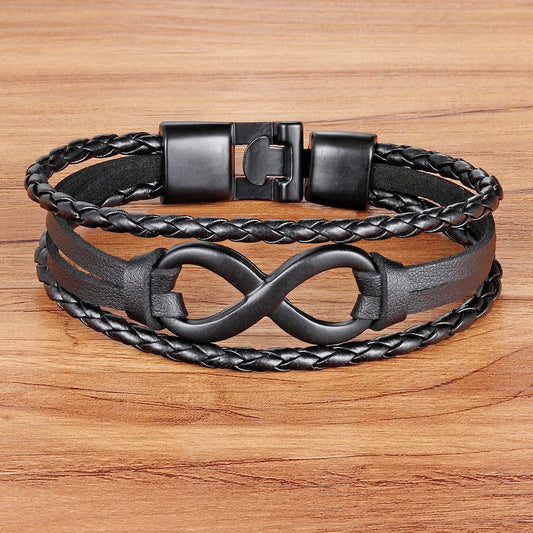 TYO Brand Vintage Symbol Infinity Charm Bracelet Bangle Classic Buckle friendship Genuine Leather Men Women Bracelets