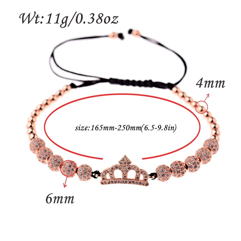 Luxury CZ King Crown Charm Men&#39;s Copper Bead Macrame Bracelets Fashion Geometric Long Tube Set Bracelets&amp;Bangles For Women