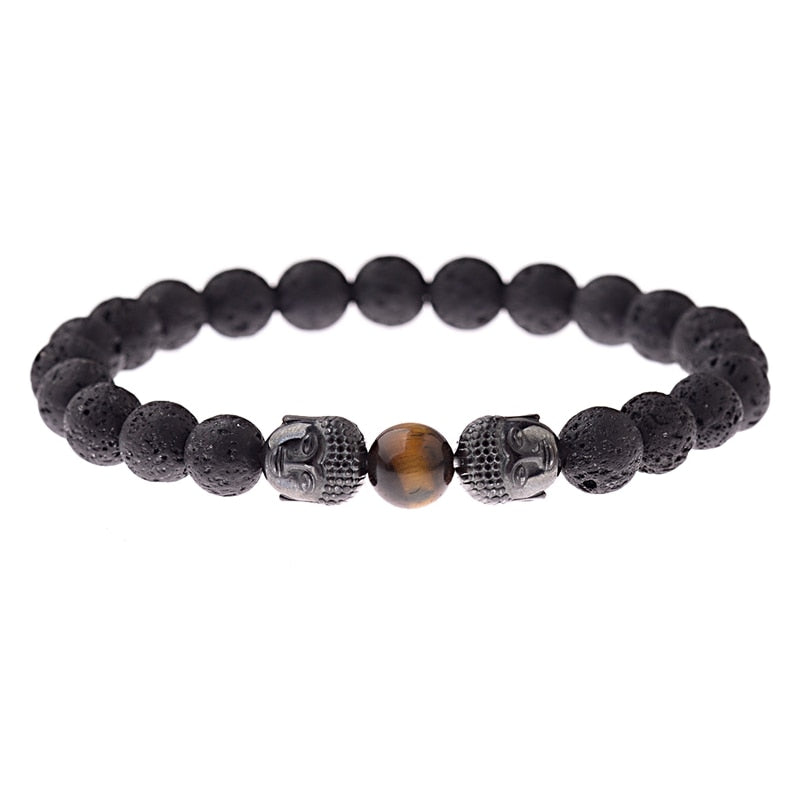 Charm Buddha&amp;Evil Eye Bracelet Women 8mm Elastic Round Bright Black Stone Chakra Bracelets Men Erkek Bileklik Homme