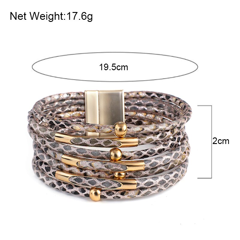 ALLYES Snake Pattern Leather Bracelets for Women Fashion Exaggerated Multilayer Wide Wrap Bracelets &amp; Bangles Charm Jewelry