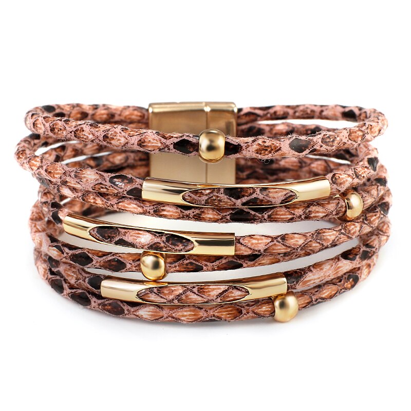 ALLYES Snake Pattern Leather Bracelets for Women Fashion Exaggerated Multilayer Wide Wrap Bracelets &amp; Bangles Charm Jewelry