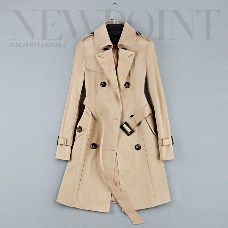 2023 New Fashion Double Breasted Mid-long Trench Coat Women Khaki Slim Belt Cloak Mujer Windbreaker Female Abrigos Brazil LH810