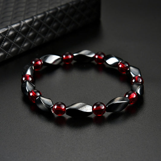 Fashion Red Agates Hematite Bracelets Men Positive Energy Hematite Charm Bracelets Women Natural Stone Lucky Bracelet Jewelry