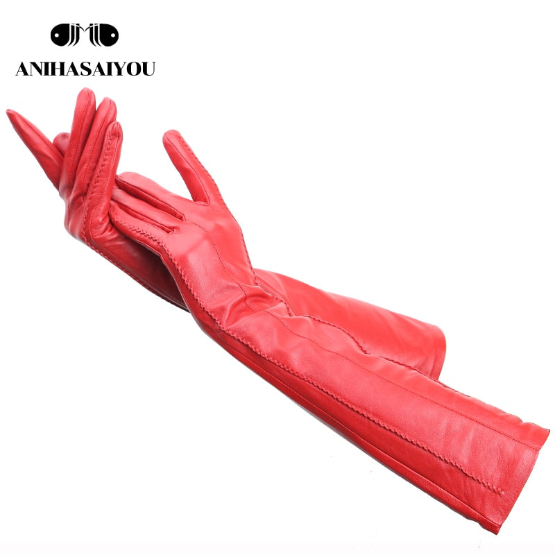 Fashion beige long leather gloves,high-grade long leather gloves women,winter genuine sheepskin women&#39;s long gloves - CSD2-50CM