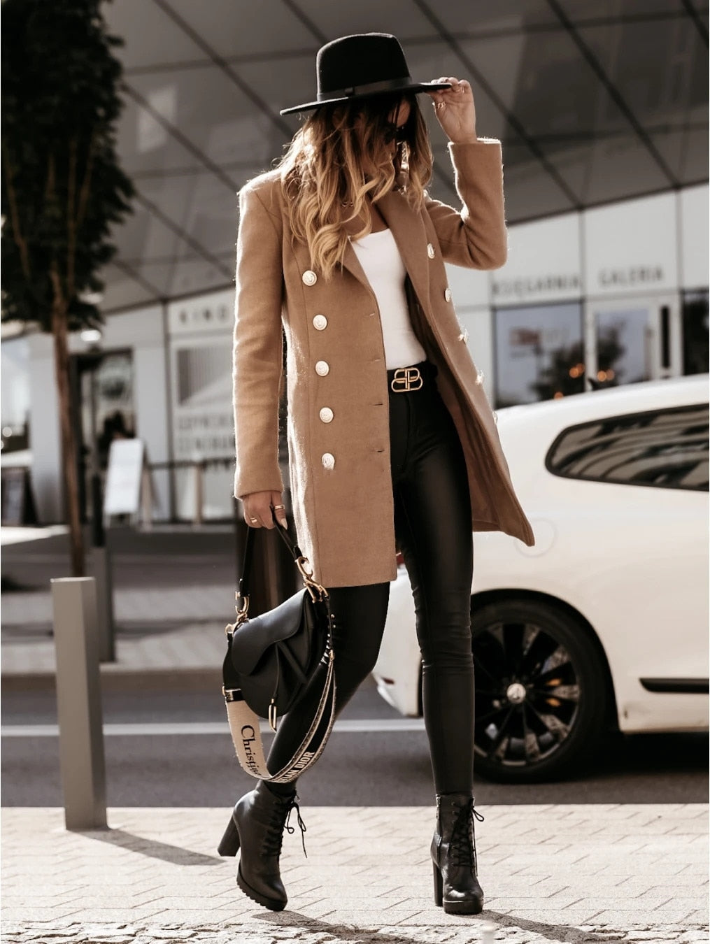 2023 Autumn Winter Jacket Coat Women Women Jackets Coat Solid Color Double-breasted Knee Length Blends Casual Womens Overcoat