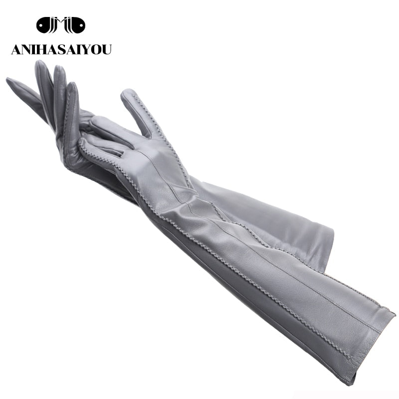 Fashion beige long leather gloves,high-grade long leather gloves women,winter genuine sheepskin women&#39;s long gloves - CSD2-50CM