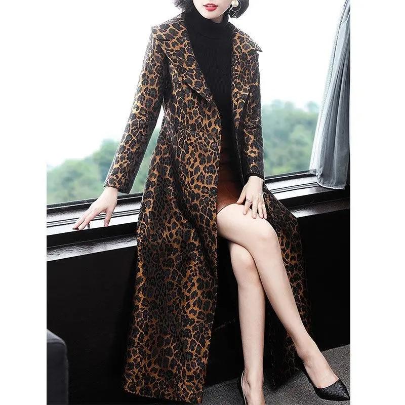 Women's Trench Coat Leopard Long Sleeve Coat Women 2023 Spring Autumn New Fashion Elegant Long Female Casual Windbreaker Lu2005