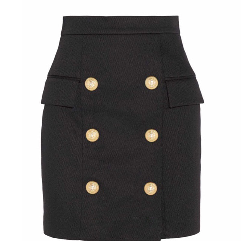 HIGH STREET Newest 2023 Designer Career Skirt Women's Metal Lion Buttons Embellished Mini Skirt