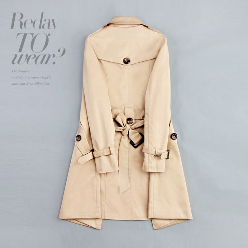 2023 New Fashion Double Breasted Mid-long Trench Coat Women Khaki Slim Belt Cloak Mujer Windbreaker Female Abrigos Brazil LH810