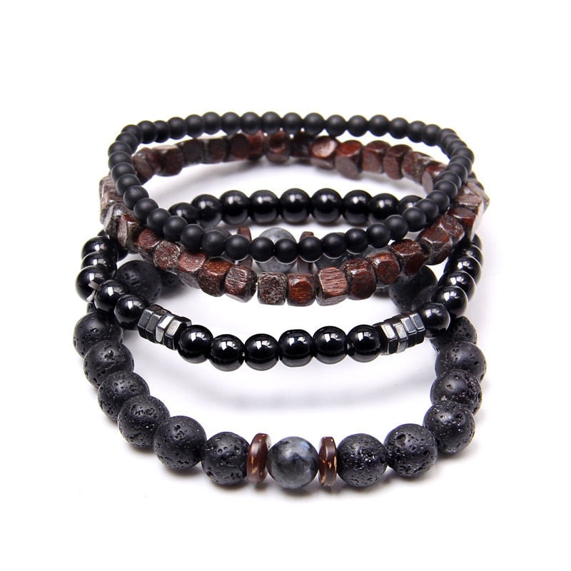 Natural Labradorite Bracelets Set Clear Energy Real Hematite Bracelets Men Polished Black Onyx Stone Beads Bracelets For Women